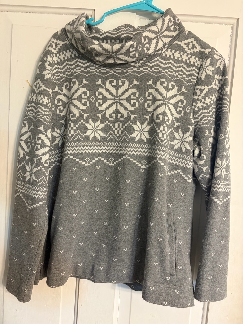 Talbots Gray and White Fair Isle Cowl Neck Sweater